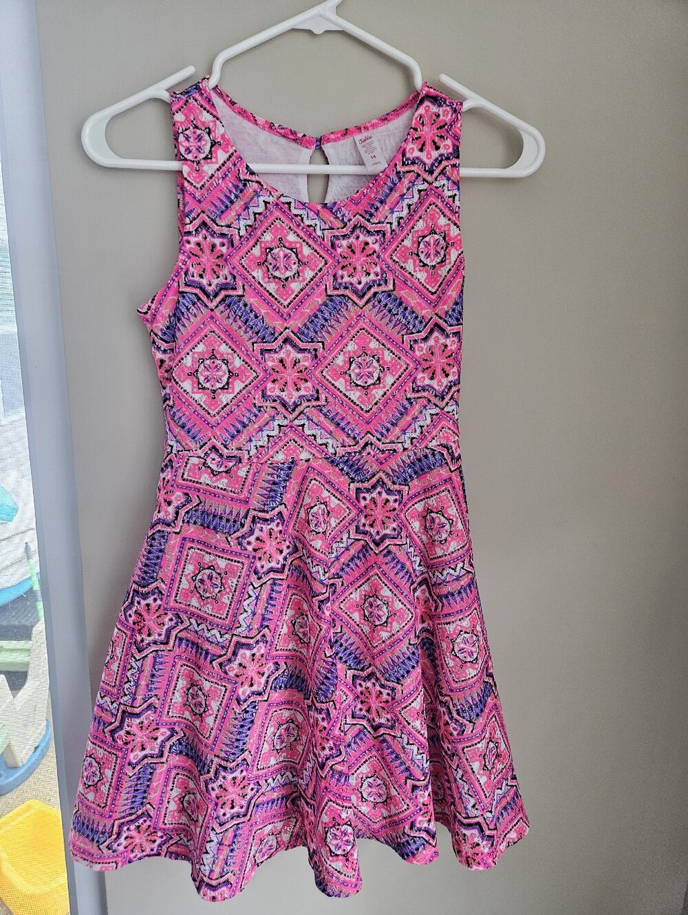 Justice Pink and Purple Geometric Skater Dress Extra Large 14 Girl Tween Picture